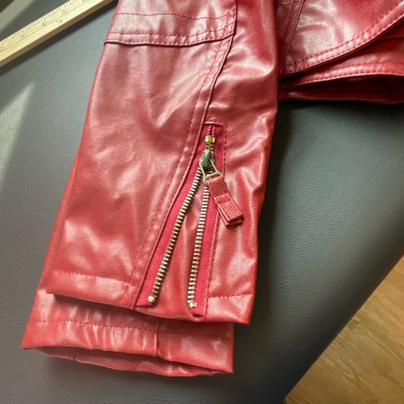 Vintage Jacket Red Faux Leather Biker Motorcycle Womens Size‎ Medium - Picture 7 of 9